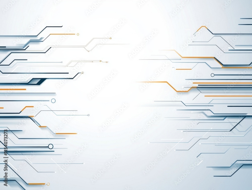 Poster abstract technology background with lines and shapes in blue and orange colors
