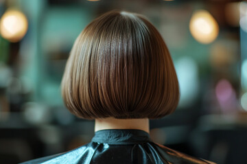 Woman showing her new hair in a hair salon generative ai