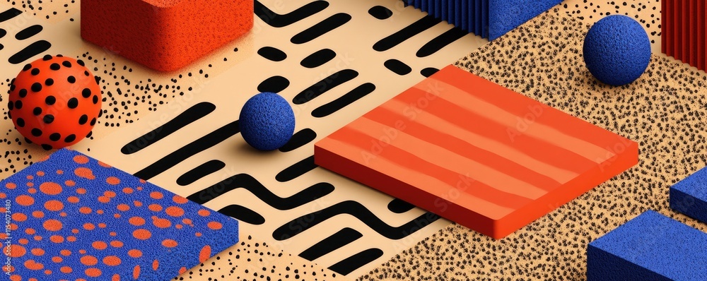 Poster abstract composition featuring geometric shapes and patterns in vibrant colors.
