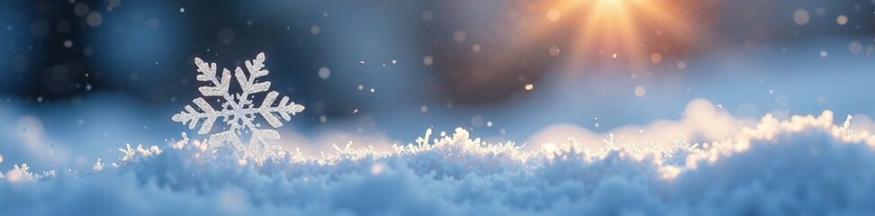 Obraz premium Delicate snowflake gently falls on a frosty winter morning, winter morning, snow