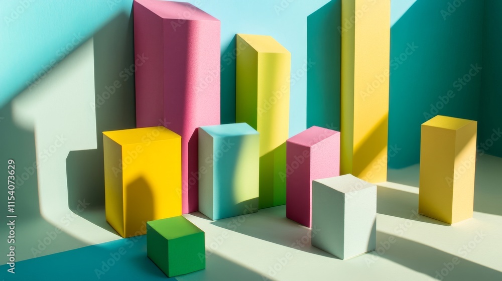 Fototapete an abstract block-building setup with artistic patterns, contemporary construction style, photo of
