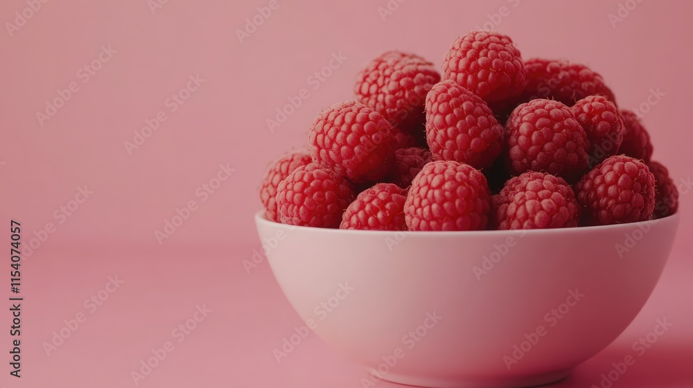 Aufkleber fresh raspberries in a white bowl on a pink background with ample copy space for text showcasing vib