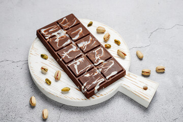 Dubai chocolate bar with pistachio paste and kadaif dough