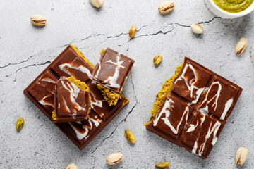 Dubai chocolate bar with pistachio paste and kadaif dough