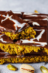 Dubai chocolate bar with pistachio paste and kadaif dough