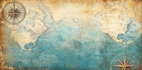 Fototapeta premium Antique World Map with Vintage Compass Roses