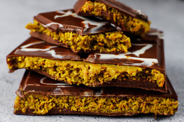Dubai chocolate bar with pistachio paste and kadaif dough