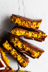 Dubai chocolate bar with pistachio paste and kadaif dough
