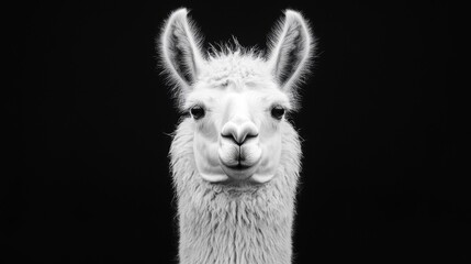 Close-Up Portrait of a Llama Against a Dark Background