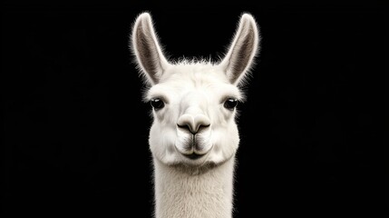 Obraz premium Majestic White Llama Portrait Against Solid Black Background