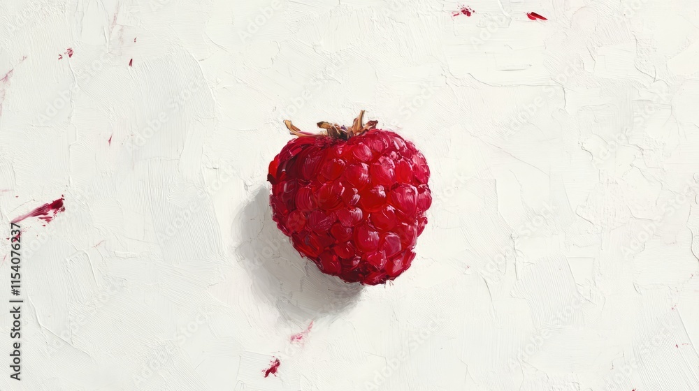 Poster fresh raspberry on textured white background highlighting vibrant color and detail of the fruit perf