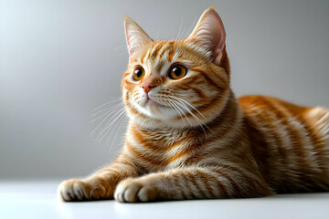 Charming Ginger Tabby Cat with Bright Eyes and Sleek Fur Relaxing on a Soft Surface in Natural Light