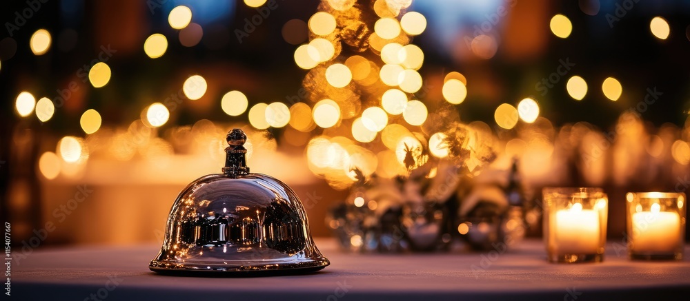 Aufkleber elegant reception bell on a table surrounded by a shimmering garland and soft glowing candles creati