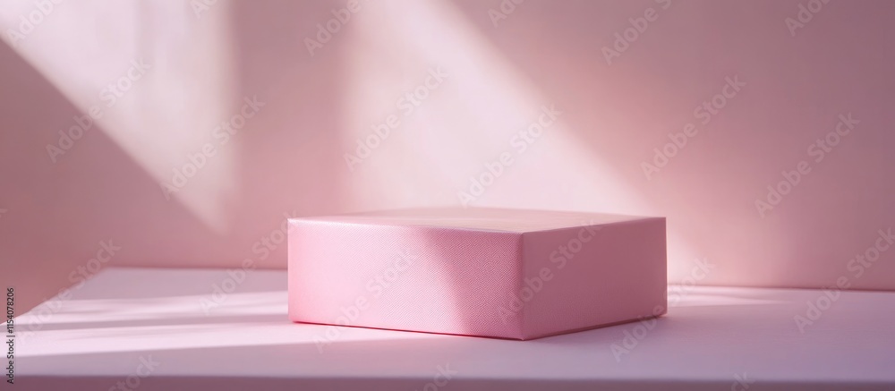Poster elegant pink gift box on a delicate pink background with soft lighting and ample space for personali