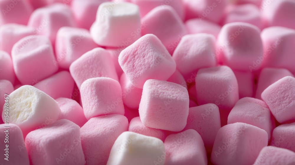 Poster delicious pink marshmallows piled on a table creating a soft and inviting sweet treat background for