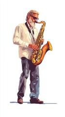 Naklejka premium Classic Saxophone Played by a Musician Against a White Background, Capturing the Essence of Jazz and Creativity. Generative AI