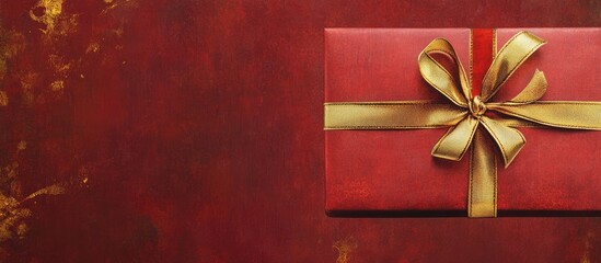 Elegant red gift box with a luxurious gold ribbon isolated on a textured background perfect for holiday or celebratory themes