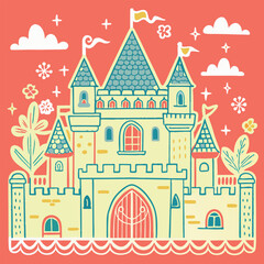 Castle watercolor simple design illustration