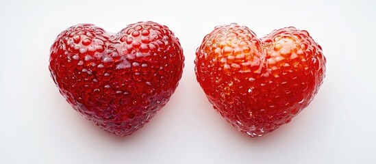 Red heart-shaped strawberries on a white background symbolizing love and affection perfect for romantic themes and valentine's day celebrations