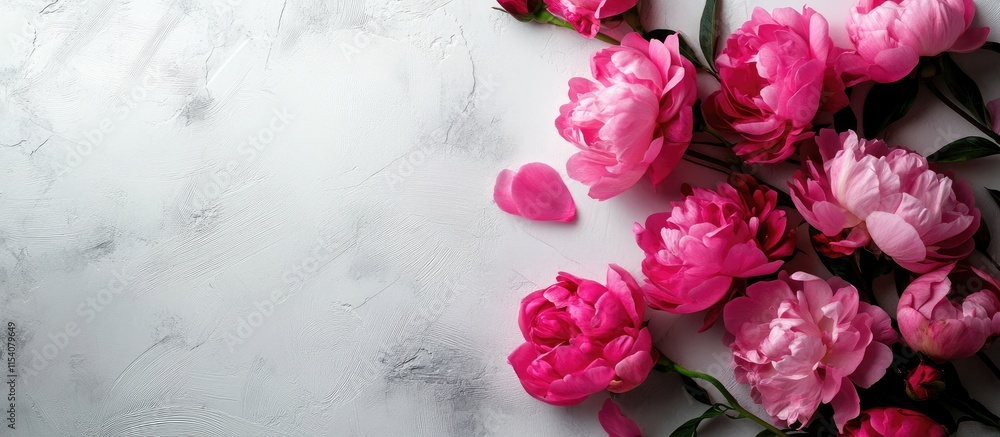 Poster postcard mockup featuring elegant pink flowers with an envelope and blank space for text on a textur