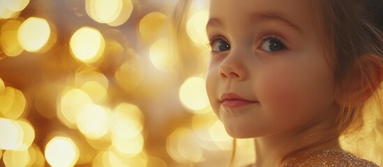 Close-up portrait of a young girl with soft bokeh background highlighting childhood innocence and the essence of joyful moments.