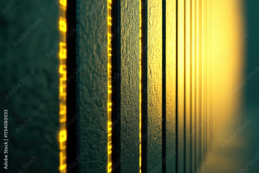 Poster abstract close-up of glowing vertical lines on a textured surface