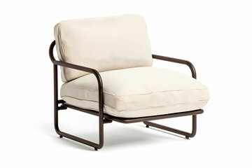 Naklejka premium Modern Minimalist Armchair with Soft Cushions and Sleek Metal Frame for Stylish Living Spaces