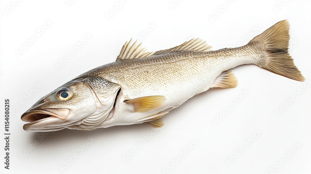 Poster fresh raw cod fish displayed on a clean white background showcasing its natural features and texture