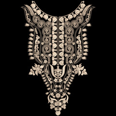 Indian traditional artwork embroidery Neckline design illustrated Multi ethnic flowers and leafs leaves with trendy embroidered ornaments and motifs Bunches. © Ali