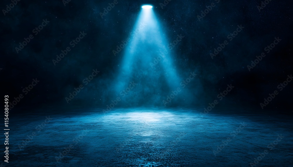 Poster dramatic spotlight beam in dark environment creating an ethereal glow over mysterious background wit