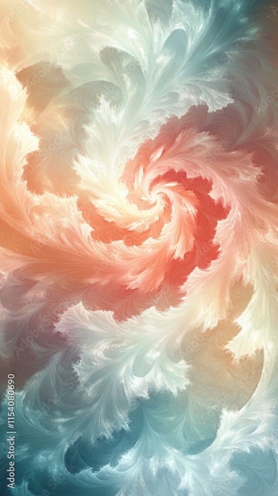 Poster swirling fractal design with soft pastel colors creating a calming and serene background. generative