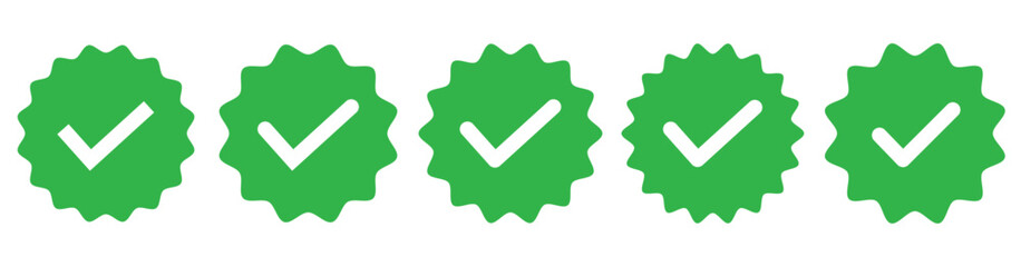 Whatsapp verified profile badge. Green verified whatsapp account icon. Social media account verification icon. Green check mark sign. Guaranteed safety person sign. Approved tick profile - vector
