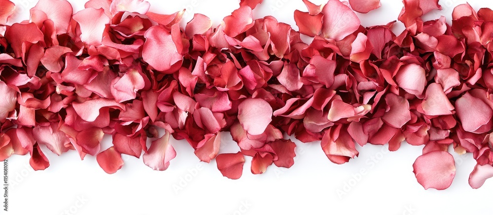 Aufkleber border of soft pink rose petals on a clean white background creating an elegant frame for design and