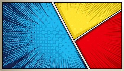 Fototapeta premium Colorful comic book style background with blue, red, and yellow panels