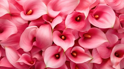 Fototapeta premium Pink Calla lilies background texture for cards gifts or anniversaries showcasing floral beauty in macro photography with ample copy space