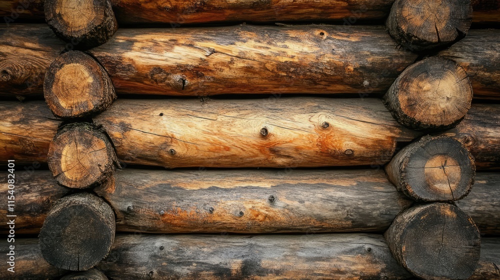 Aufkleber natural wooden wall background with rustic logs in an organized pattern suitable for various design 