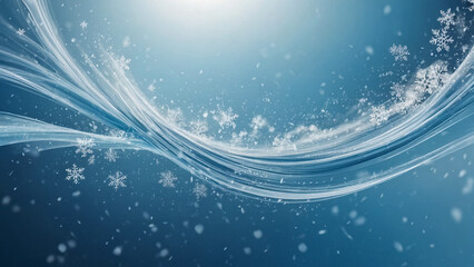 Blue christmas background with waves and snowflakes.