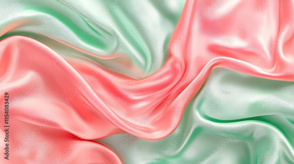 Aufkleber elegant pink and green satin textile drapery background creating a smooth and luxurious fabric textu