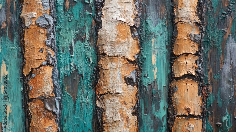 Poster textured close-up of colorful pine bark showcasing natural patterns and contrasting colors in a rust