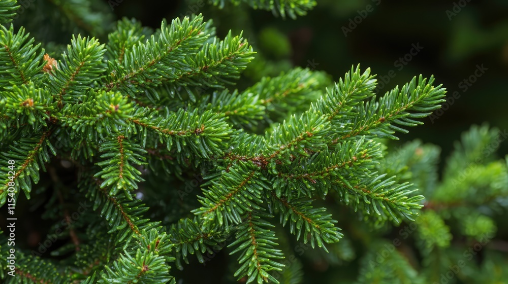Poster pine tree branches with water drops close-up natural greenery enhanced by shallow depth of field rea