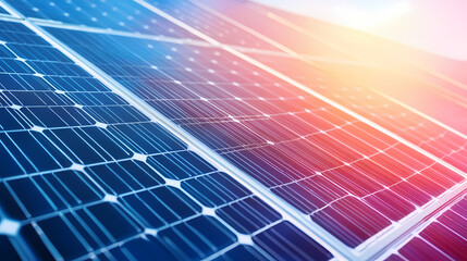 Exceptional aerial view of large field of solar photo voltaic panels system producing renewable. Galvanic. Illustration