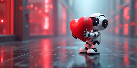 A robot with a red heart in its hands
