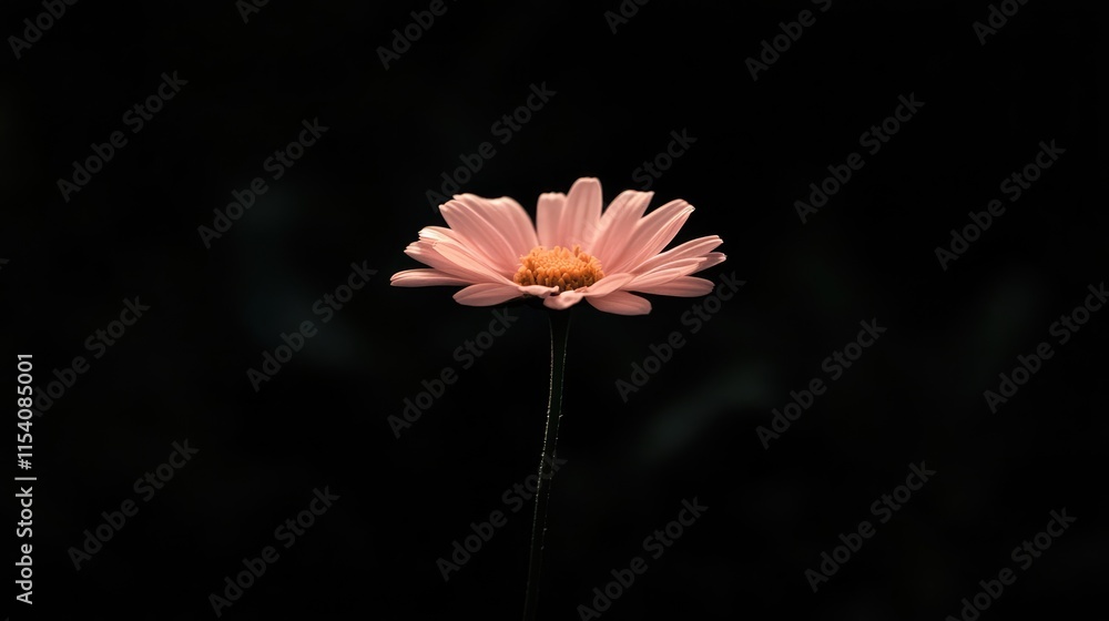 Poster pink chamomile daisy flower illuminated against a dark blurred background creating a minimalist and 