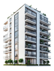 Modern apartment exterior isolated on a white background. cutout PNG file on a transparent background. PNG format for graphic design.