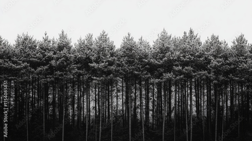 Poster pine trees tower majestically in a monochrome forest landscape creating a serene and tranquil atmosp