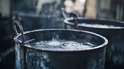 Galvanizing process in etching acid containers at a galvanic workshop for metalworkers. Galvanic. Illustration