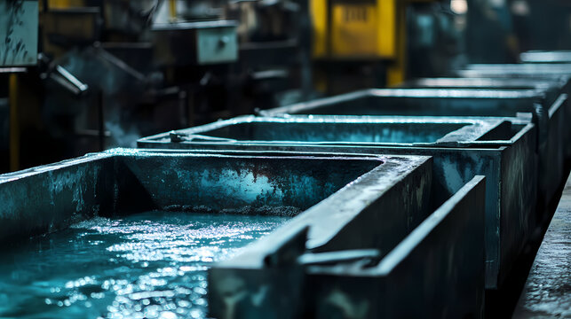 Galvanizing process in etching acid containers at a galvanic workshop for metalworkers. Galvanic. Illustration