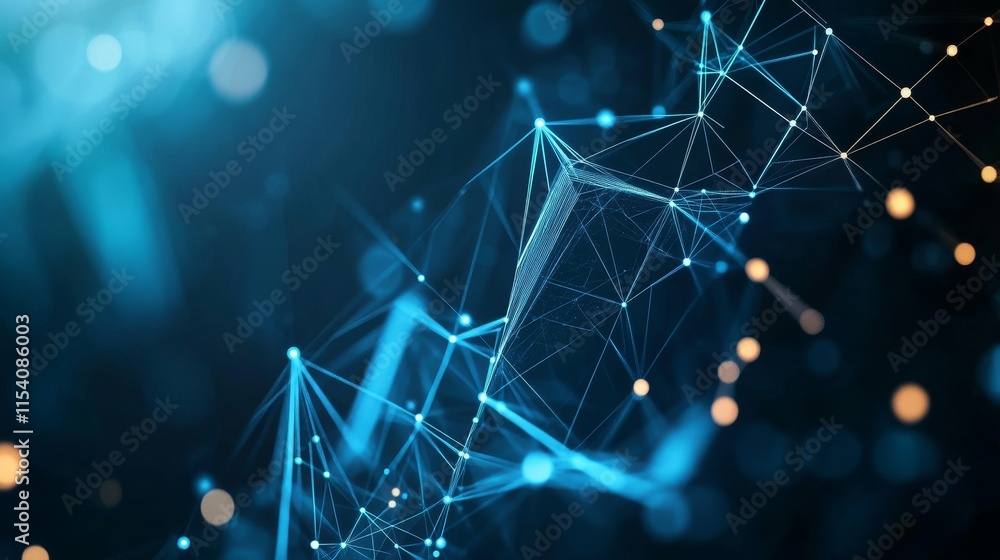 Aufkleber Complex Network of Interconnected Lines and Dots Illuminated in Blue With Light Particles Creating a Dynamic Digital Atmosphere