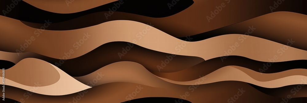 Poster abstract representation of flowing shapes in shades of brown and cream on a dark background. generat