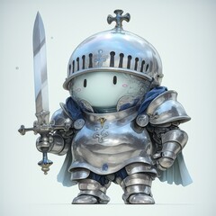 Fototapeta premium A cute knight character in shiny armor holding a sword.